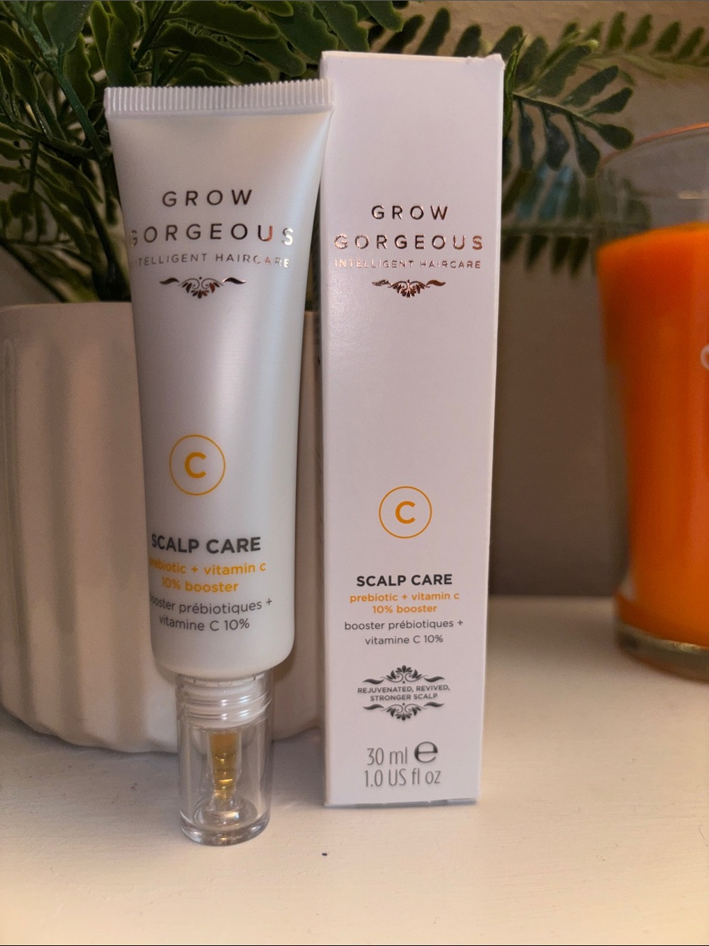 Grow Gorgeous Scalp Care Prebiotic + Vitamin C 10% Booster, a 30ml liquid